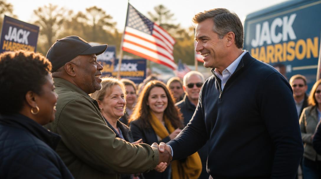 Campaign rally with voters and American flags